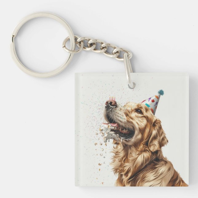 Birthday Golden Retriever Dog Keychain (Front)
