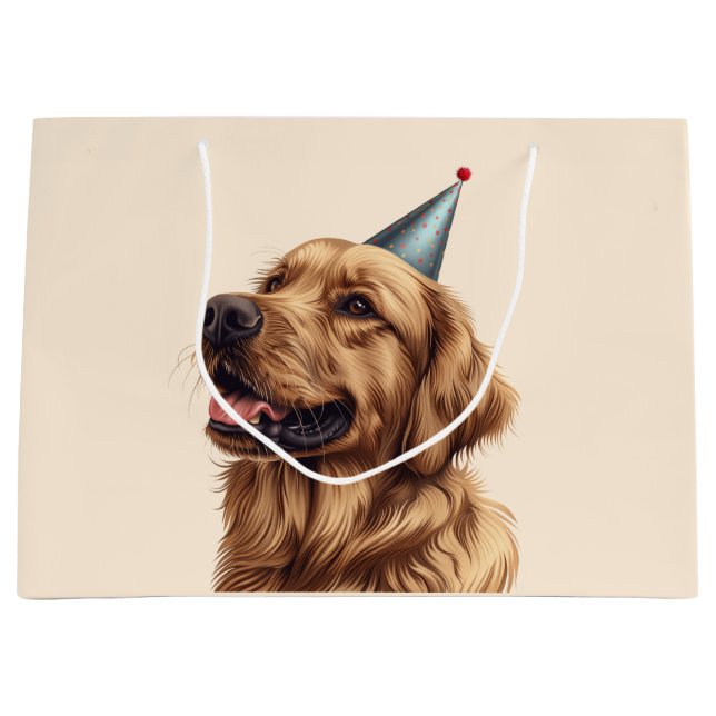 Birthday Golden Retriever Dog Large Gift Bag (Front)