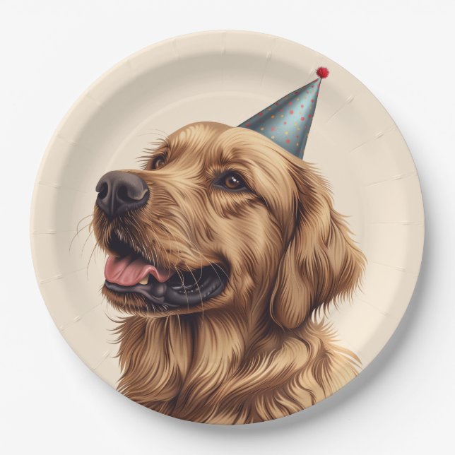 Birthday Golden Retriever Dog Paper Plates (Front)