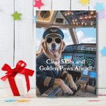 Birthday Golden Retriever Dog Pilot Funny  Card<br><div class="desc">Make a pilot’s birthday unforgettably fun with this lighthearted card featuring a golden retriever dressed as a pilot, seated in an airplane cockpit! The fun photo is paired with the caption: “Clear Skies and Golden Paws Ahead!” Inside, you’ll find a witty birthday wish perfect for any aviator or dog lover:...</div>