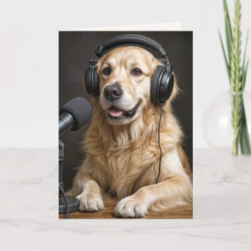 Birthday Golden Retriever Hosting a Podcast