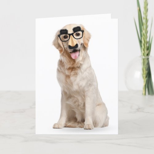 Birthday Golden Retriever In a Mask Card