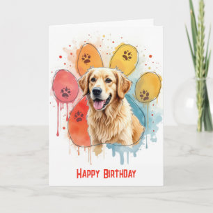 Birthday Golden Retriever In a Pawprint Design Card