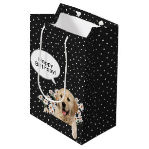 birthday Golden Retriever in daisies Medium Gift Bag