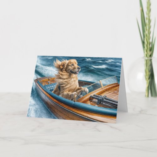 Birthday Golden Retriever In Old Boat Card