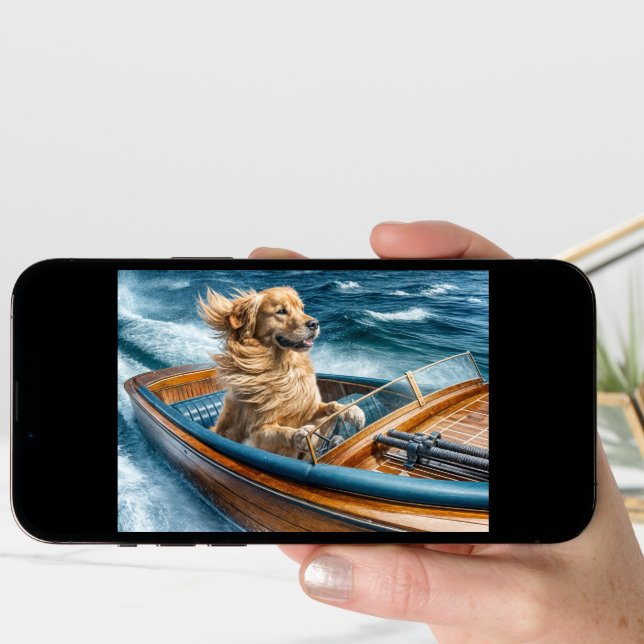 Birthday Golden Retriever In Old Wooden Boat Card (Front Digital)
