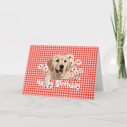 Birthday Golden Retriever on Gingham Card