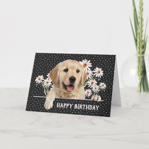 Birthday Golden Retriever on Polka Dots  Card