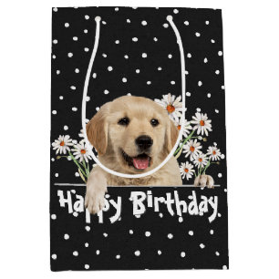 Birthday Golden Retriever On Polka Dots Medium Gift Bag