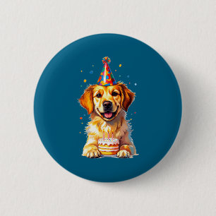 Birthday Golden Retriever, Party Dog  Button