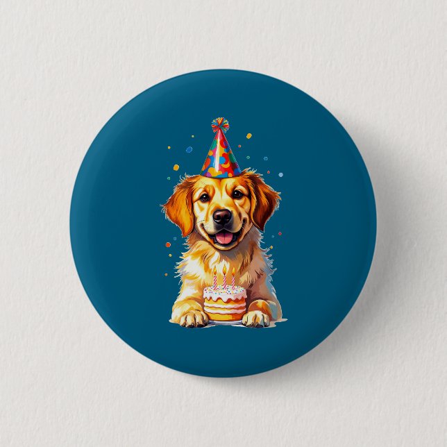 Birthday Golden Retriever, Party Dog  Button (Front)