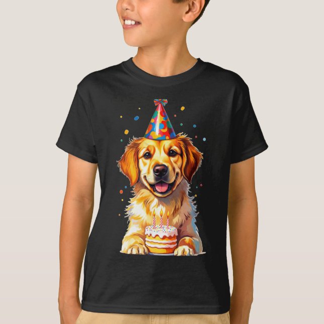 Birthday Golden Retriever, Party Dog  T-Shirt (Front)