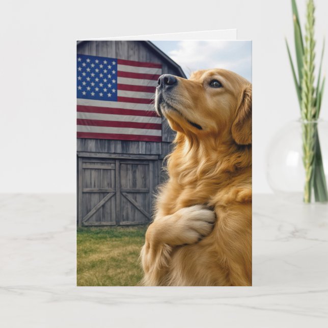 Birthday Golden Retriever Pledging Allegiance  Card (Front)