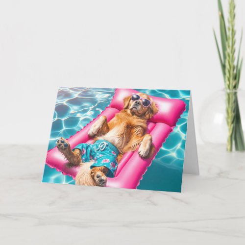 Birthday Golden Retriever Pool Mattress Card