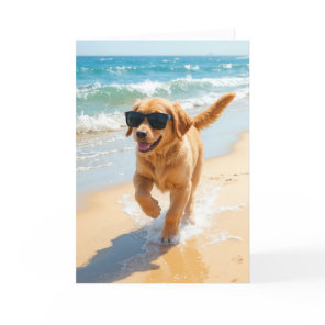Birthday Golden Retriever Puppy Walking the Beach Card
