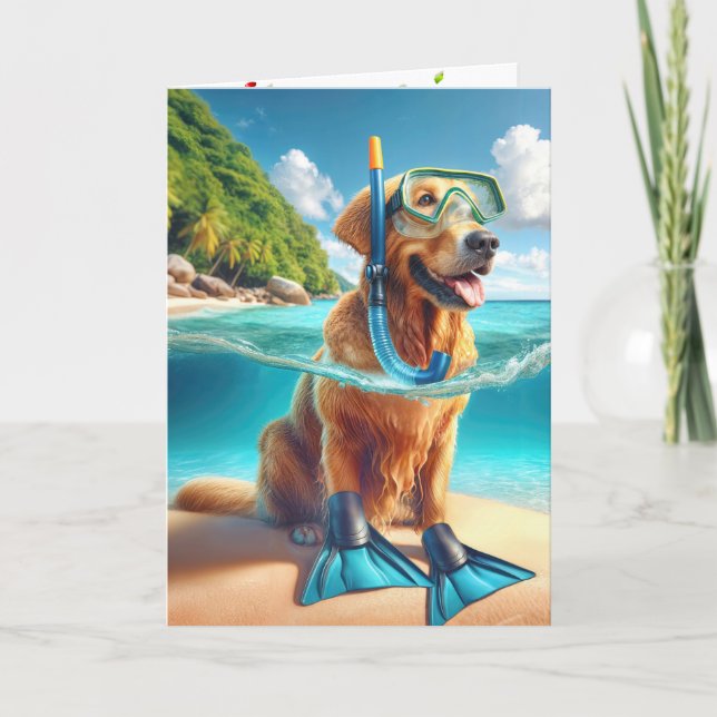 Birthday Golden Retriever Scuba Diver Card (Front)