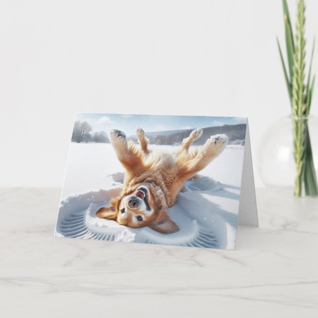 Birthday Golden Retriever Snow Angel Card (Front)
