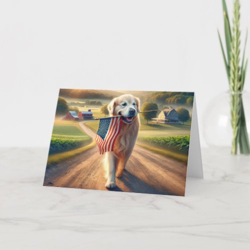 Birthday Golden Retriever With American Flag Card