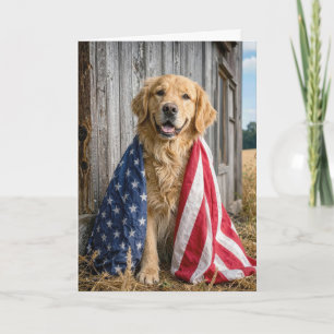 Birthday Golden Retriever with American Flag Card