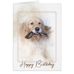 Birthday Golden Retriever with Leash Cards