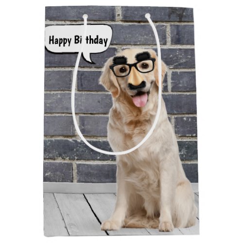 Birthday Golden Retriever with Mustache Mask Small Medium Gift Bag