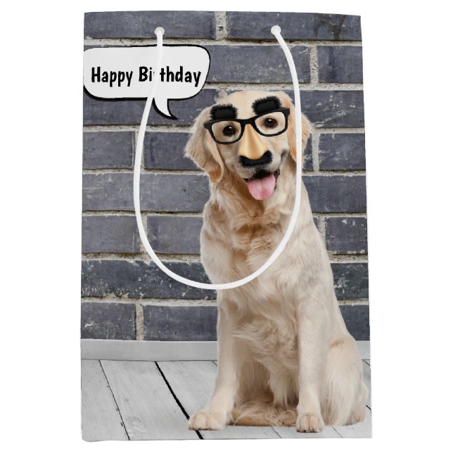 Birthday Golden Retriever with Mustache Mask Small Medium Gift Bag (Front)