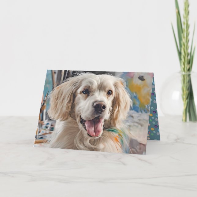 Birthday Golden Retriever With Paint Stains Card (Front)