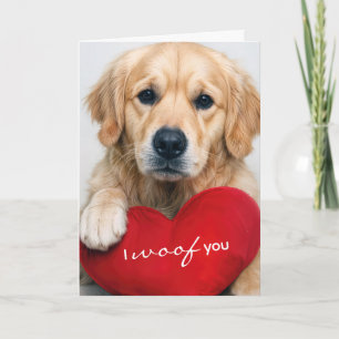 Birthday Golden Retriever With Red Heart Pillow Card