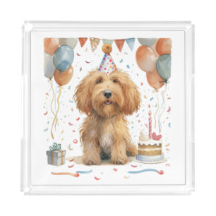 Birthday Goldendoodle Dog Acrylic Tray