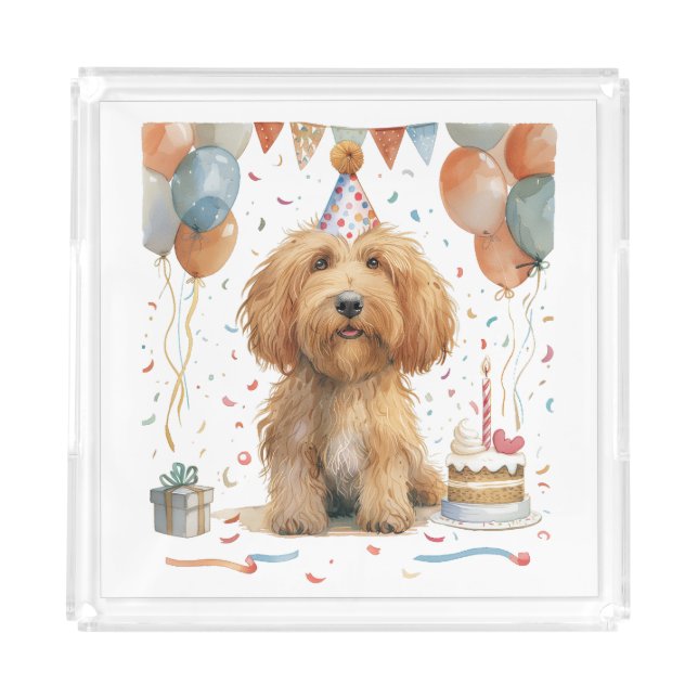 Birthday Goldendoodle Dog Acrylic Tray (Front)