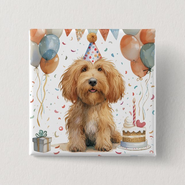 Birthday Goldendoodle Dog Button (Front)
