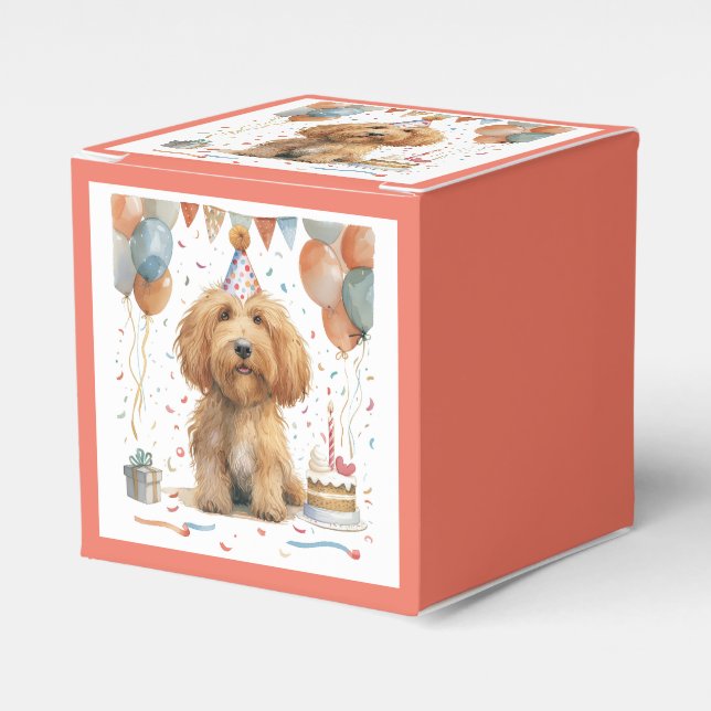 Birthday Goldendoodle Dog Favor Boxes (Front Side)
