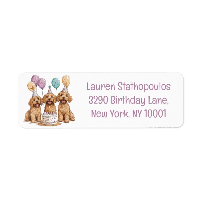 Birthday Goldendoodle Dogs Birthday Cake Label (Front)