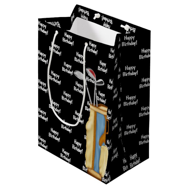 Birthday golf bag on black (Front Angled)