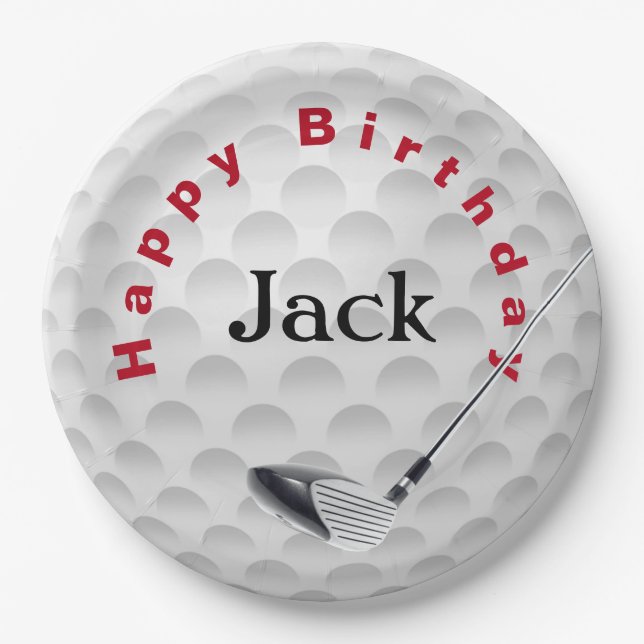 Birthday Golf Ball And Club Paper Plates (Front)