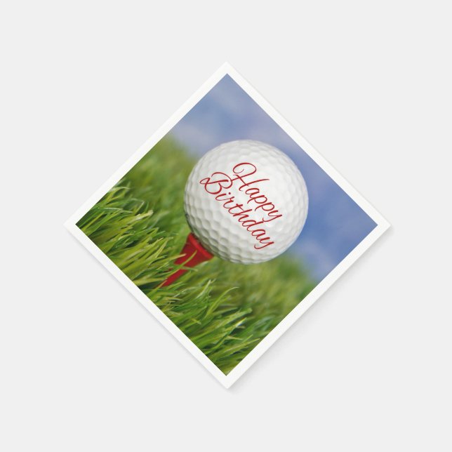 birthday golf ball on red tee napkins (Corner)