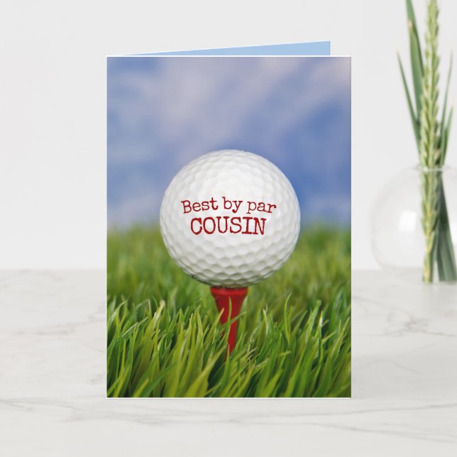 Birthday Golf Ball On Tee For Cousin Card (Front)