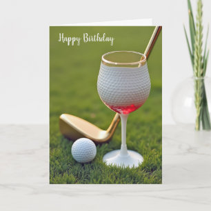 Birthday Golf Ball Wine Glass With Gold Putter Card