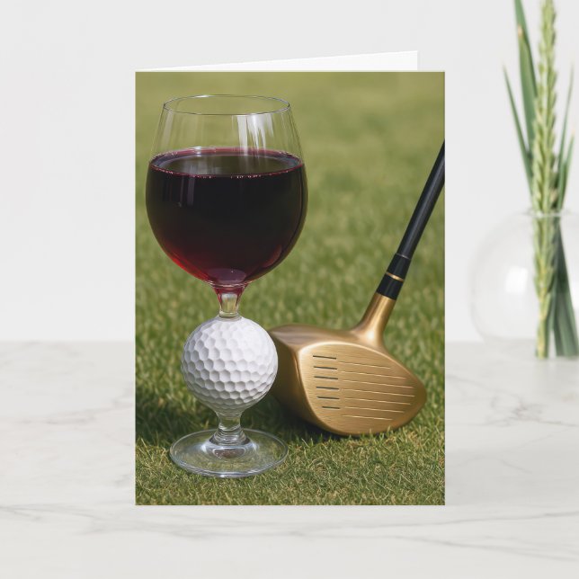 Birthday Golf Ball Wine Glass With Gold Putter Card (Front)