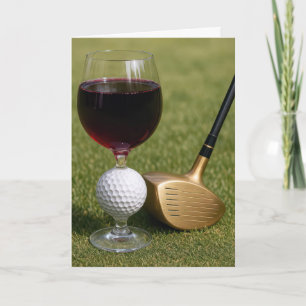 Birthday Golf Ball Wine Glass With Gold Putter Card