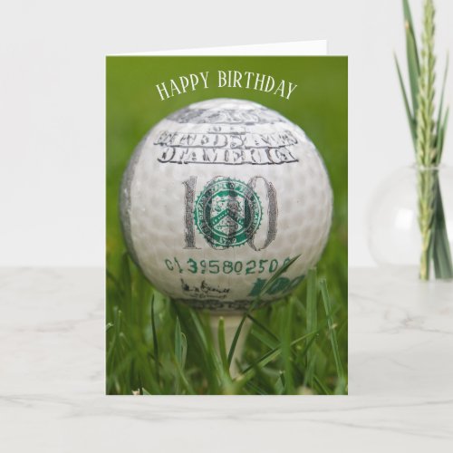 birthday golf ball with hundred dollar bill card