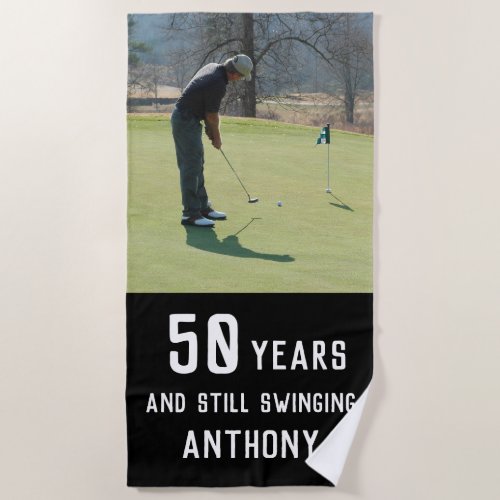 Birthday Golfer Funny 50th happy Par Photo Beach Towel