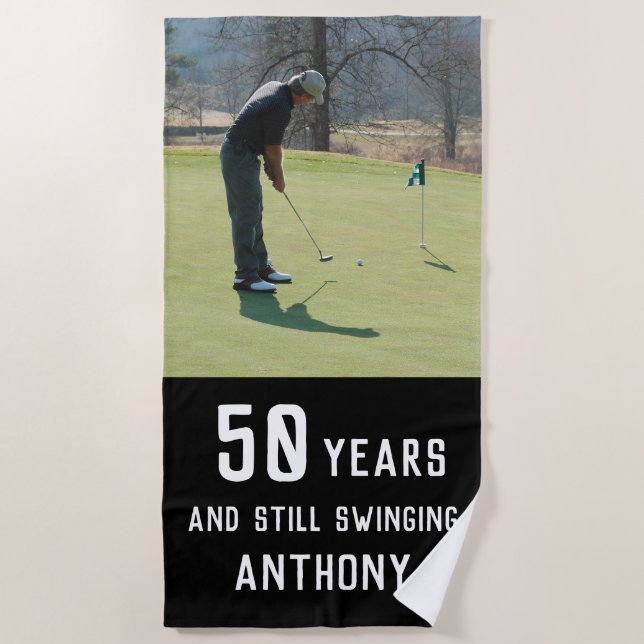 Birthday Golfer Funny 50th happy Par Photo Beach Towel (Front)