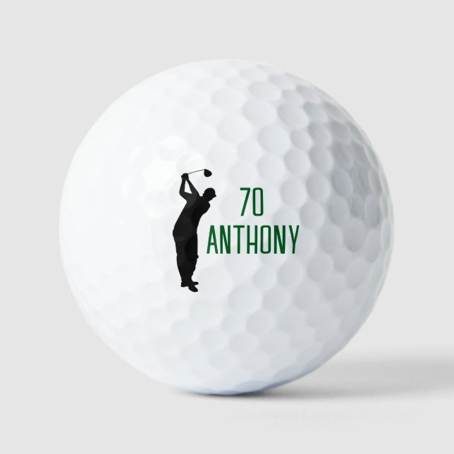 Birthday Golfer Funny 70th happy Dad Par Black Golf Balls (Front)