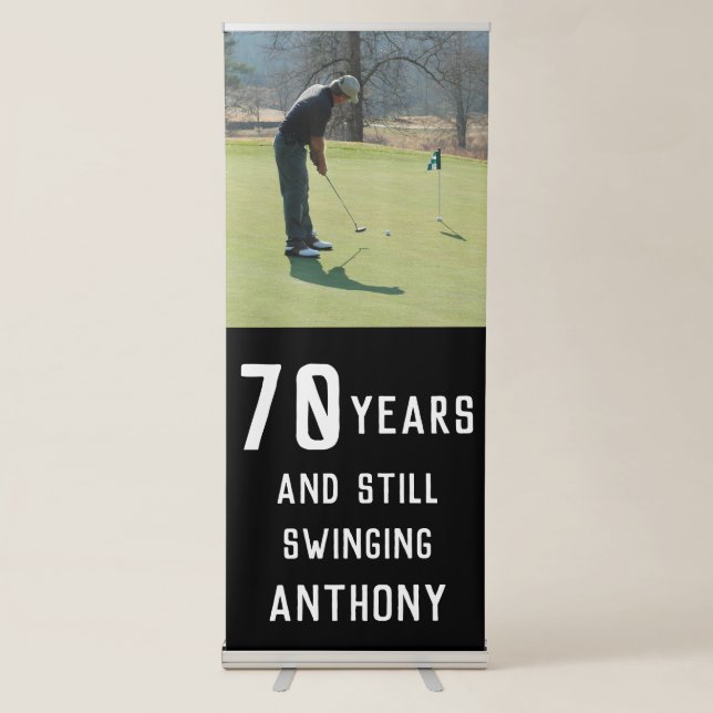 Birthday Golfer Funny 70th happy Dad Par Photo Retractable Banner (Front)