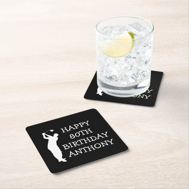 Birthday Golfer Funny 80th happy Dad Par Square Paper Coaster (Insitu)