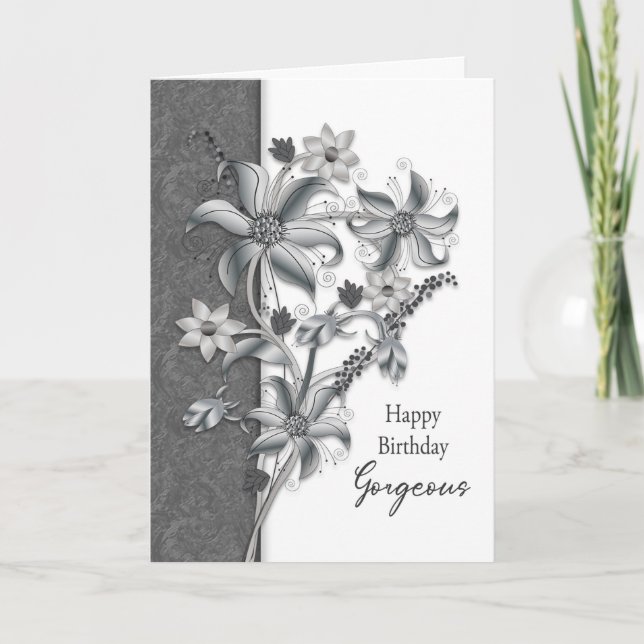 Birthday Gorgeous Shades of Gray Flowers Card (Front)