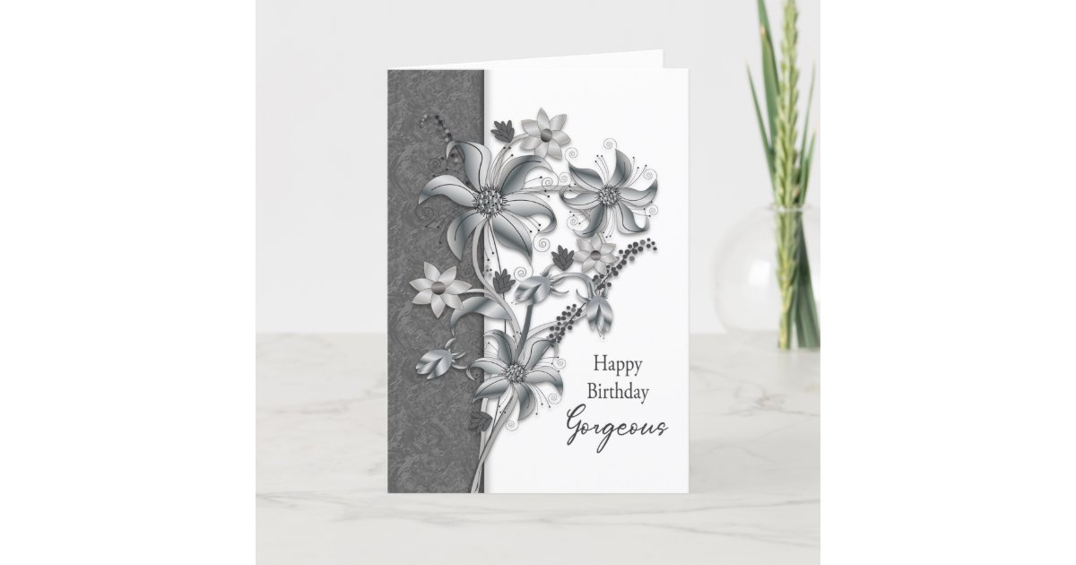 Birthday Shades of Gray Flowers Card Zazzle