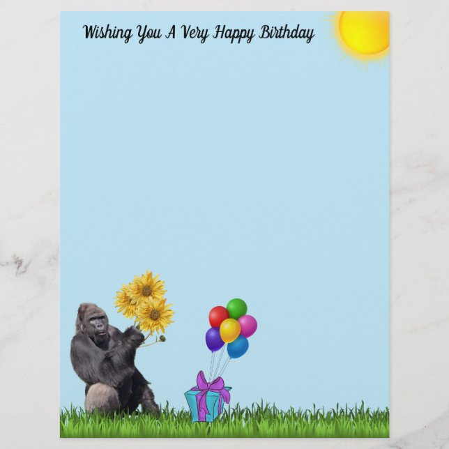 Birthday Gorilla with Balloons and Sunflowers  (Back)