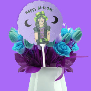 Birthday Goth Girl Green Hat Tattoos Moons Purple Balloon